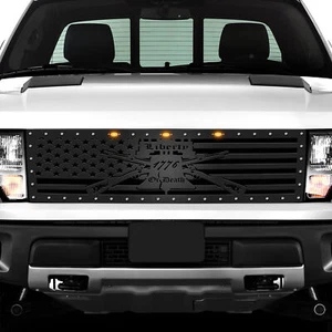 Custom Aftermarket Steel Grille for 2010-2014 Ford Raptor LIBERTY OR DEATH Black - Picture 1 of 3