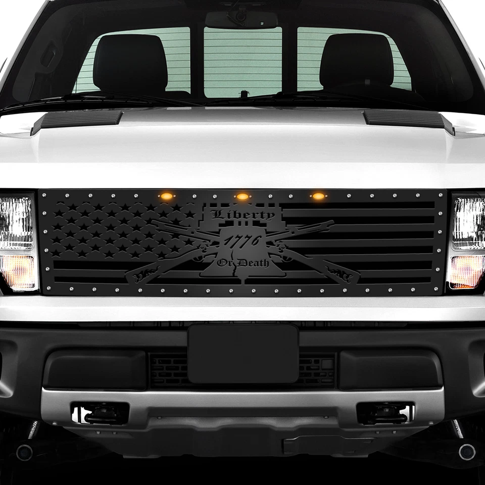 Rejilla de acero personalizada del mercado de accesorios para Ford Raptor Liberty or Death 2010-2014 negra Foto 1 de 3