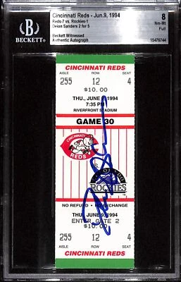Deion Sanders Signed Cincinnati Reds 6/9/94 Slab Ticket 8 Grade Beckett 38810 - Image 1 of 2