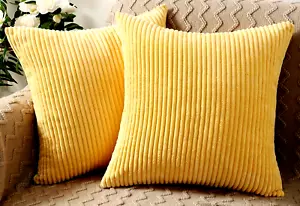 COPPIA Copricuscini 26x26 Ciniglia Velluto a Righe ~ Giallo Girasole #A1 - Foto 1 di 2