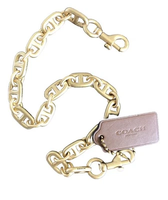 Coach Corto Grueso Bordillo Cadena Correa Chapado Latón y Cuero Dije Llavero Foto 1 de 4