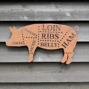 Butchers Pig Decoration , Home & Garden Metal Art House Decor Sign BBQ Mancave - Picture 1 of 6