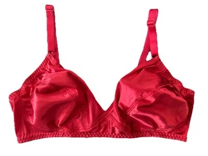 Vassarette Red Shiny Liquid Satin Wireless Bra Size 36B Vintage Lingerie - Picture 1 of 4