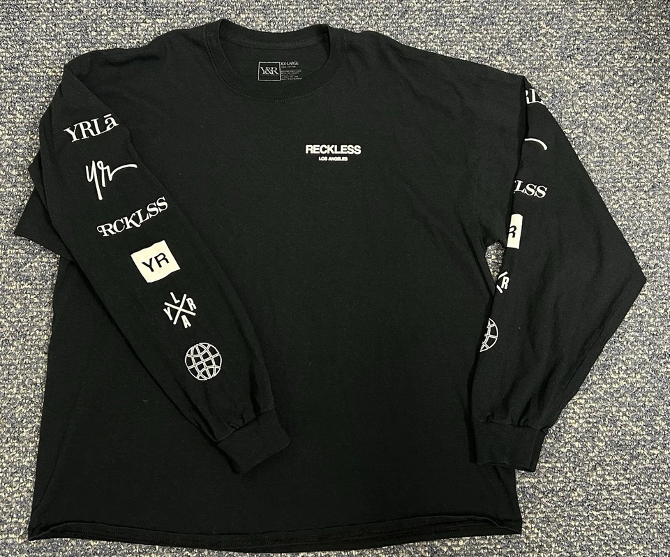 Y&R Young & Reckless Men’s 2XL Black Crew Neck Graphic Logo Long Sleeve T-Shirt - Image 1 of 4