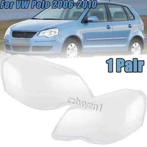 Left+Right Headlight Lens Cover For VW Polo 2006-2010 Front Headlamp Shell Cap - Picture 1 of 8
