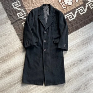 Emporio Armani Vintage 90s Men’s Made in Italy Black 100% Wool Overcoat Size L - Picture 1 of 12