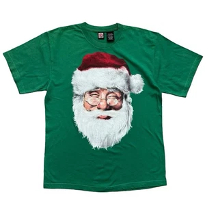 Camiseta Gráfica Cara Papá Noel Vintage 25 Dic Verde Hombre’s L Navidad - Imagen 1 de 4
