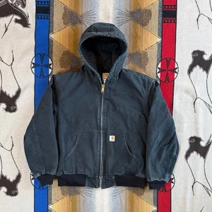 Vintage Carhartt Full Zip Hooded Jacket Black Size Large J140 BLK Nice Fade - Picture 1 of 7