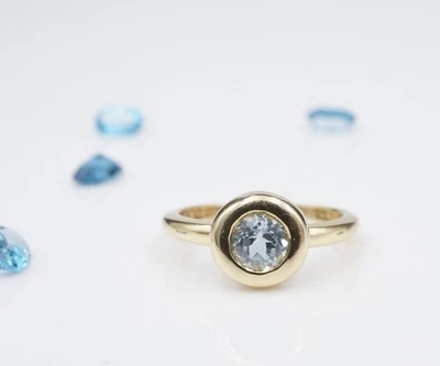 14k Yellow Gold Solitaire Ring Bezel Set Size 5.25 Gemstone Modern RG4824 - Image 1 of 4