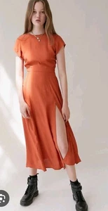 Urban Outfitters Open-Back Orange Dress w/ High Slit Small Flowy Lightweight  - Picture 1 of 6