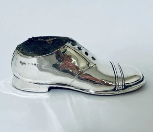 Antique Edwardian Sterling Silver Novelty Shoe Pin Cushion with Oak Base 1909 - Picture 1 of 13