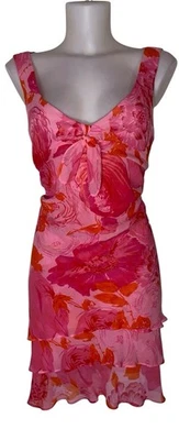 NWT Y2k 90s Women's Pink 100% Silk  Floral Ruffle Coquette Feminine Dress Sz 14 - Image 1 of 4