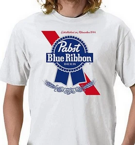 Pabst Blue Ribbon Beer T-shirt.Gray,Khaki,White,Yellow. S-XXXL Free Ship to USA - Picture 1 of 5