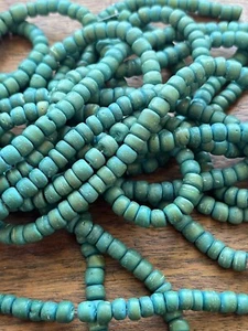 Turquoise Blue Color Ceramic Vintage Beads 16 In Strand Cylinder 5mm - Picture 1 of 5