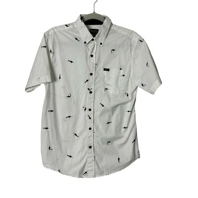 Matix Shirt Mens Size Medium White Shark Print Button Up Short Sleeve Cotton - Image 1 of 4