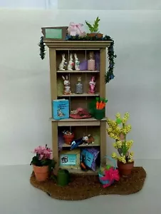Dollhouse Miniature Easter Shelf Display Spring Flowers Bunnies Basket 1:12 - Picture 1 of 8