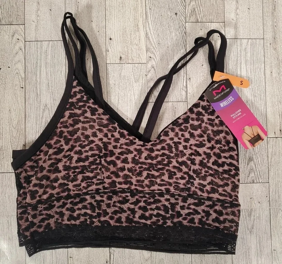 Maidenform Bralette Wireless Small 2pk Leopard & Black Stretch Lace DM4010