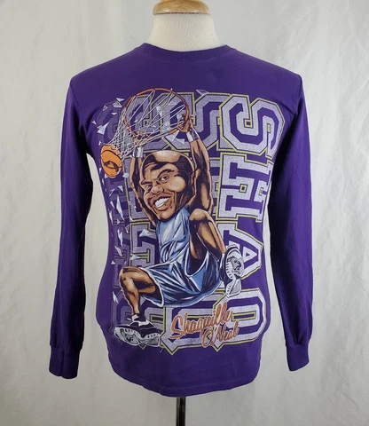 Vintage Shaquille O'Neal Caricature Dunking T-Shirt Small L/S Purple NBA Lakers Cover