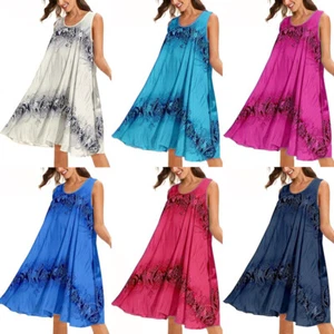 Vestido sin mangas midi sin mangas vestido sin mangas boho playa suelto verano mujeres damas - Imagen 1 de 17