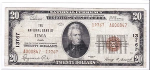 $20 1929 T2 National LIMA Ohio OH 🇺🇸 MEGA RARE 🇺🇸 Only 4 on Census! 🇺🇸 - Picture 1 of 2