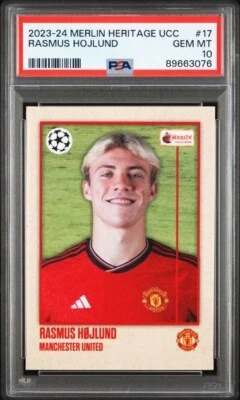 RASMUS HOJLUND * PSA 10 * POP 1 * 2023-24 TOPPS MERLIN HERITAGE UCC MAN UTD #17 - Image 1 of 3