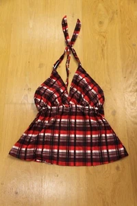 TANKINI OBERTEIL TOP  GRÖSSE 40 C ROT KARIERT MIT PADS - Bild 1 von 2