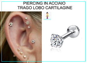 Piercing Brillantino Tondo in Acciaio Helix Trago Labbra Cartilagine