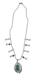 Blue Turquoise Silver Tone Necklace Stamped ART Collectible Vintage - Picture 1 of 7