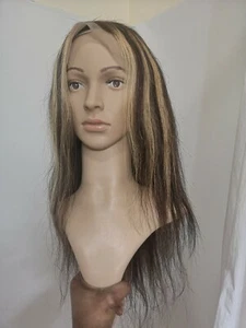 22'' High Quality Hightlight Soft Silk Straight 613 Human Hair Front Lace Wig  - Picture 1 of 12