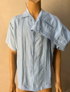 Linen Men’s 2 piece Cuban Havana Style Blue Shirt Pants Suit Set 2XL - Picture 1 of 6