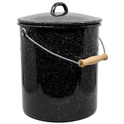 2.Wahl Nostalgie Wassereimer Email Emaille Eimer Bioeimer 11,5l m Deckel schwarz - Bild 1 von 4