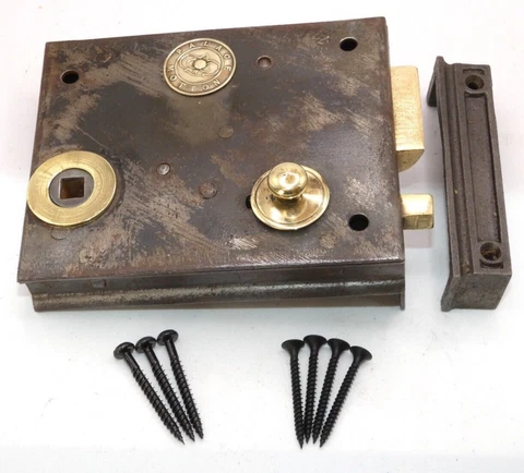 Old Antique cast iron brass trimmed rim latch bathroom privacy rim lock (BRL34) Cover