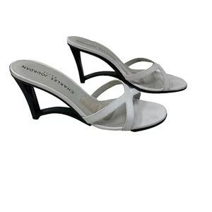 charles jourdan shoes size 8.5 white leather slip on mules - Picture 1 of 11