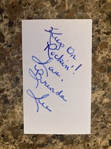 Brenda Lee signed 3x5 index card Rock and roll, country music Hof