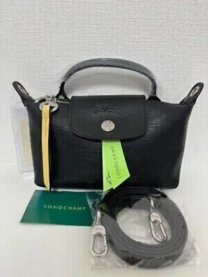 Longchamp Le Pliage Original Handle Pouch BLACK with STRAP Outlet NEW JAPAN #JAB - Image 1 of 4