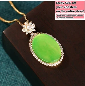 Green Jade Crystal Pendant Necklace Charm 18K Gold Plated Chain Dainty Gemstone - Picture 1 of 7