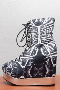 NWOB Rare *JEFFREY CAMPBELL x BLACK MILK* Bone Machine BACK OFF Platform BOOTS 7 - Picture 1 of 7