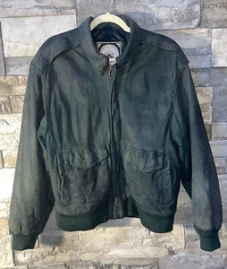 Vintage Paris Sport Club Green Leather Bomber Jacket Size LG - Picture 1 of 13