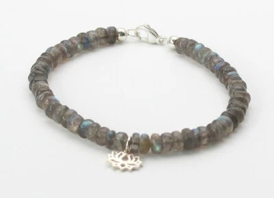 Labradorit Armband schillernde Labradorite mit Lotus-Blüte-Anhänger 20,5 cm lang - Bild 1 von 2