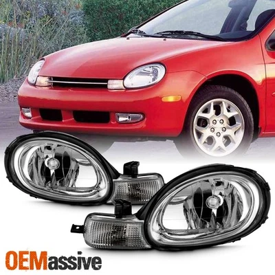For 2000-2002 Dodge Neon Halogen Type Headlights Headlamp Chrome Housing Pair - Image 1 of 4