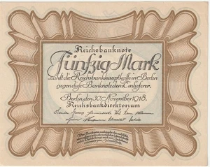 Germany 50 Mark Banknote 1918 Choice About uncirculated Cond Pick#65 "Egg Note" - Picture 1 of 2