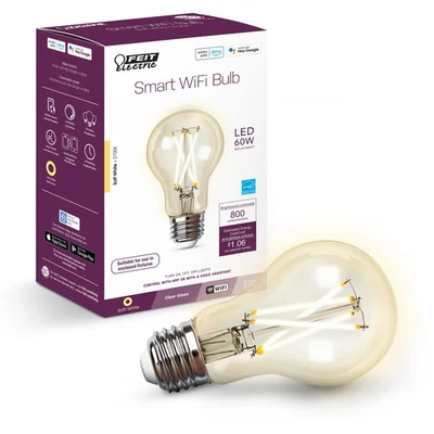Feit Electric A1960CL/927CA/FIL/AG 60 Watt Equivalent WiFi Dimmable, No Hub - Image 1 of 4