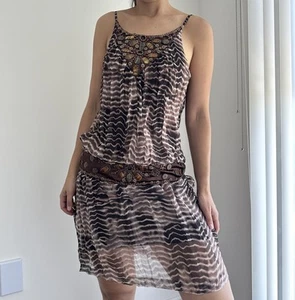Vintage Sue Wong Kleid 6 Braun Y2K Seide Perlen Fee Glam Whimsygoth Boho Indie - Bild 1 von 12