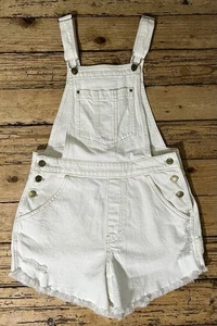 Anthropologie Pilcro Women Sz 28 Ivory Frayed Overalls - NWOT - Picture 1 of 9