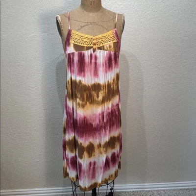 Vestido midi caballete para mujer pequeño rosa blanco tie-dye crochet sin mangas con lazo trasero nuevo con etiquetas Foto 1 de 4