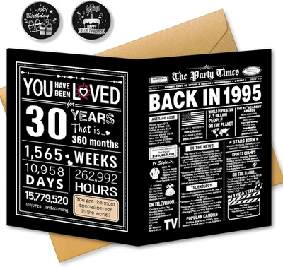 30th Birthday Card Back in 1995 Large Gift for Him Her Men Women with Envelope - Image 1 of 4