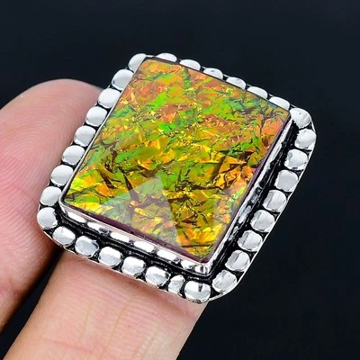 Anillo hecho a mano triplete verde ópalo enchapado en plata 925 talla 7 de EE. UU. Foto 1 de 3