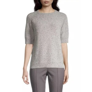 Lafayette 148 Cashmere Sweater L Shirt Grey Crewneck Short Sleeve Donegal Wool - Picture 1 of 15