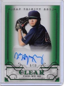 2016 Leaf Trinity CHIH-WEI HU GREEN CLEAR ON CARD AUTO RC SP #6/10 TAMPA BAY!!