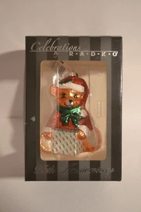 RADKO PRESENT SANTA BEAR GLASS CHRISTMAS ORNAMENT 25th Anniversary - Picture 1 of 1